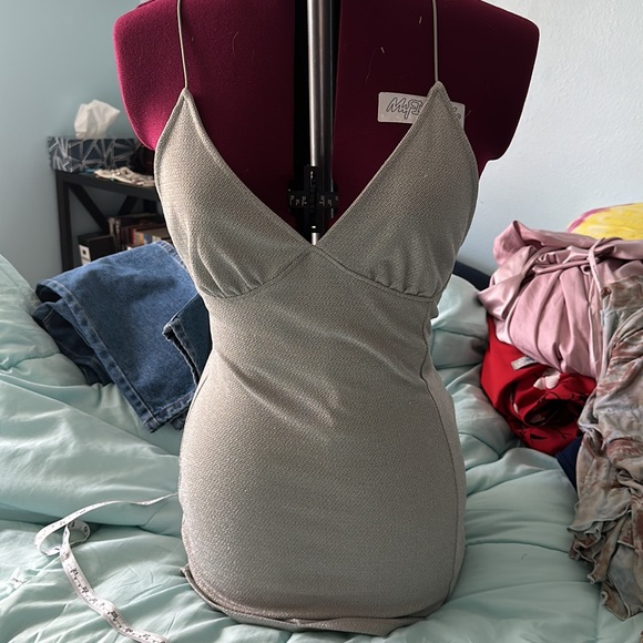 Silver Sparkly Divided Mini Dress - Picture 2 of 8